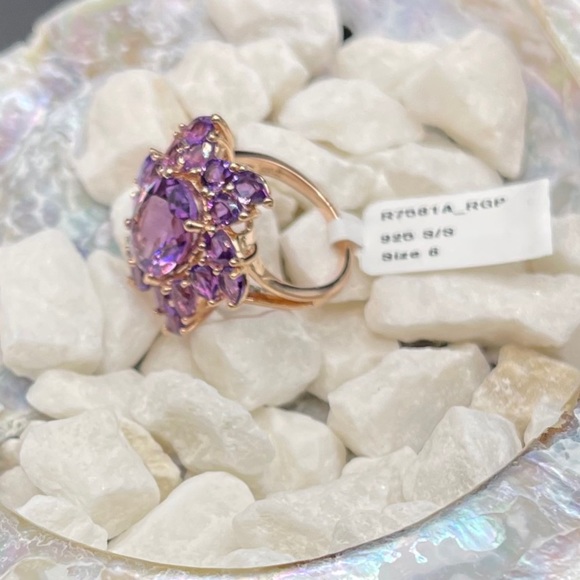 Amethyst Ring Oval Pear Cut 14K Rose Gold Sterling Silver Purple/Pink W 6 NWOT - Picture 8 of 17
